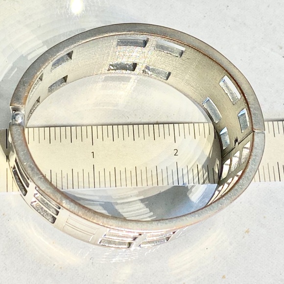 Silver Geometric Cuff Bangle Pave Bracelet - Picture 7 of 8